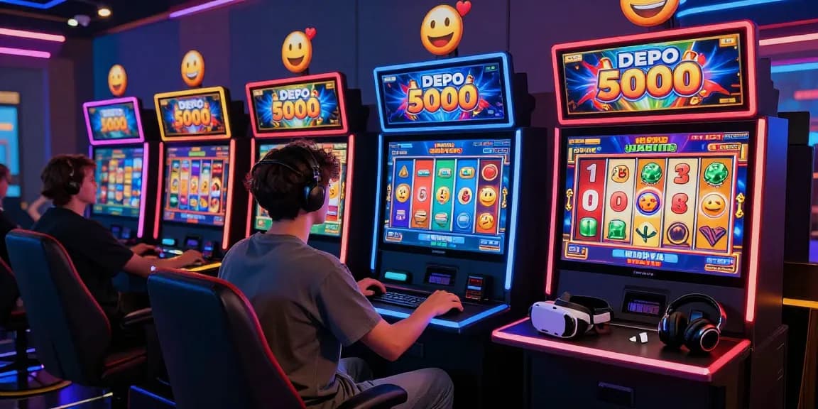 Player enjoying slot depo 5000 gaming with colorful graphics and immersive setup in a vibrant online environment.
