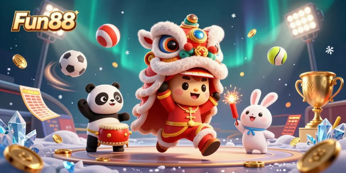 Engage with Fun88's vibrant gaming scene featuring animated characters and dynamic sports elements.