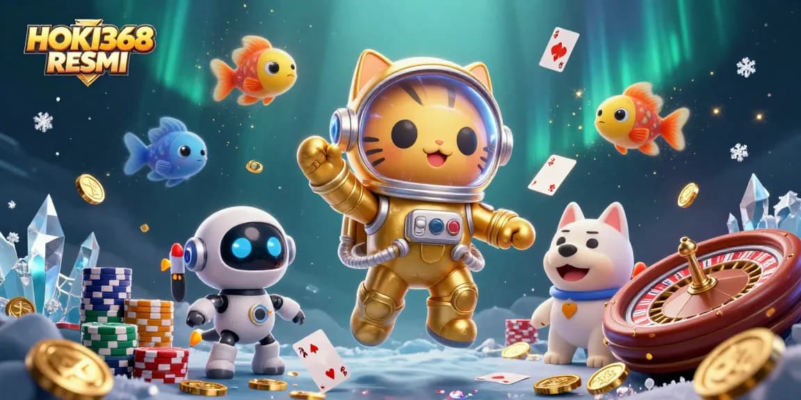 Join the thrilling action with HOKI368 RESMI as the astronaut cat and robot dog explore a captivating gambling universe.