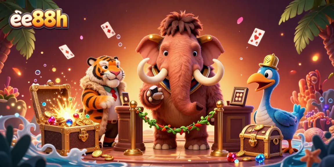 Experience the excitement at ee88h with the woolly mammoth bouncer checking IDs in a vibrant casino scene.