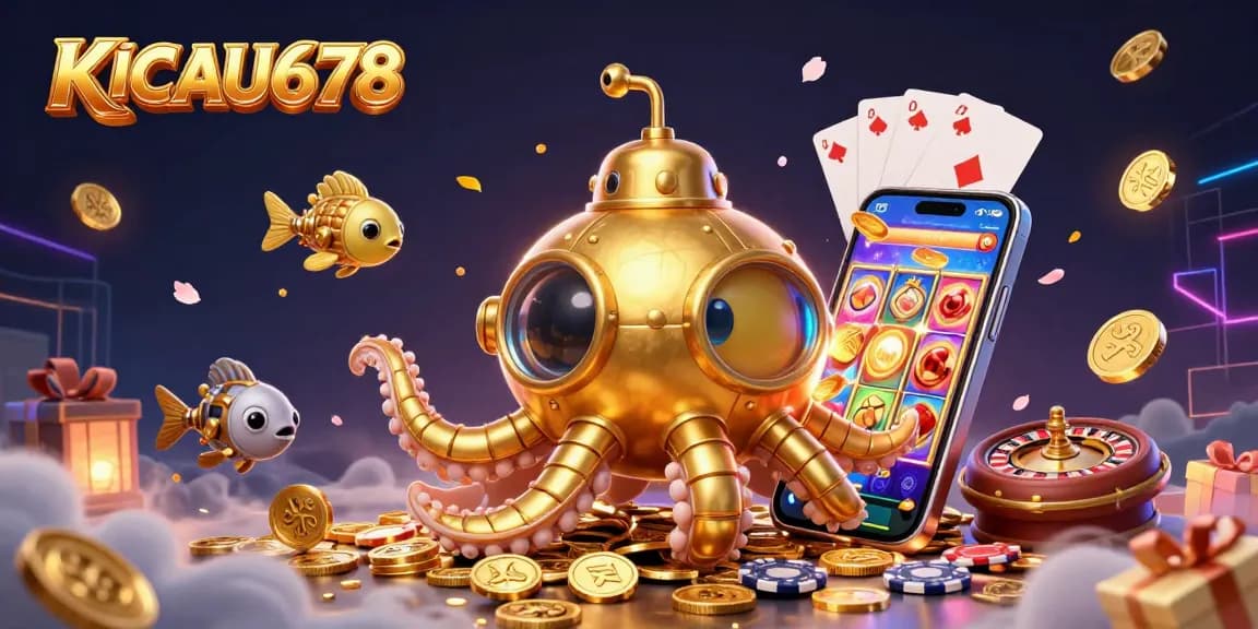 KICAU678 offers thrilling gameplay with a golden kraken submarine navigating a sea of coins.