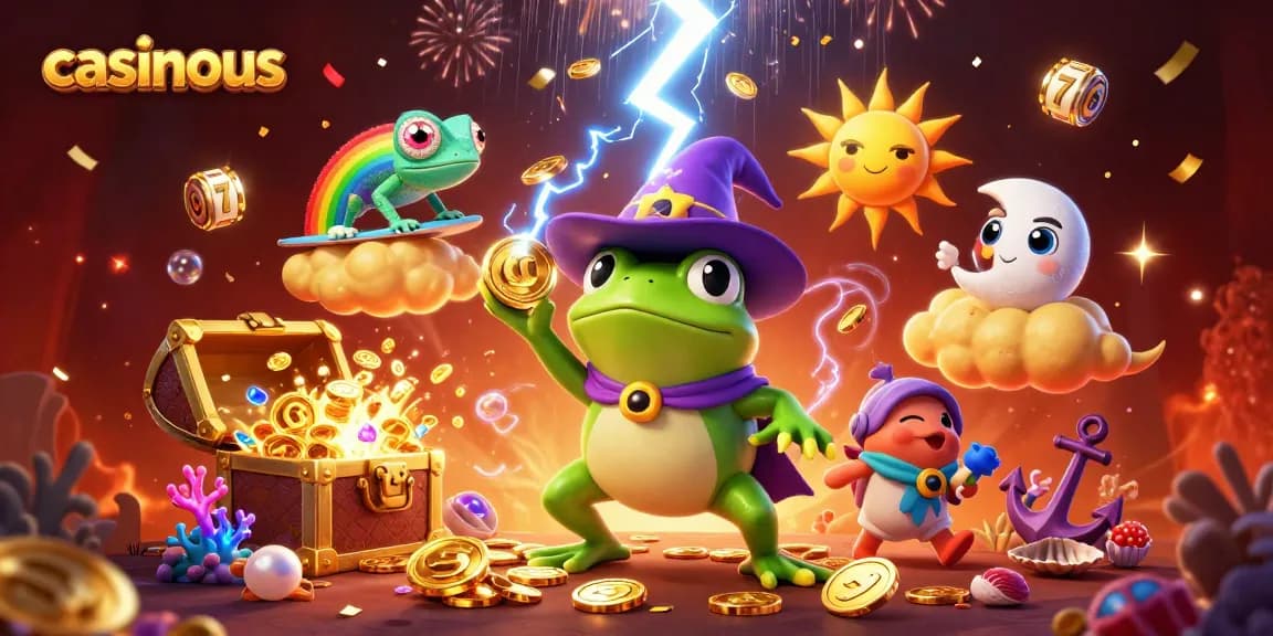 Experience the thrill of winning at casinous with a vibrant 3D illustration of a magical casino adventure.