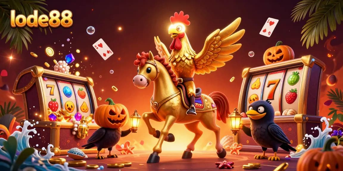 Experience thrilling wins at lode88 while the golden rooster rides through an enchanted casino.