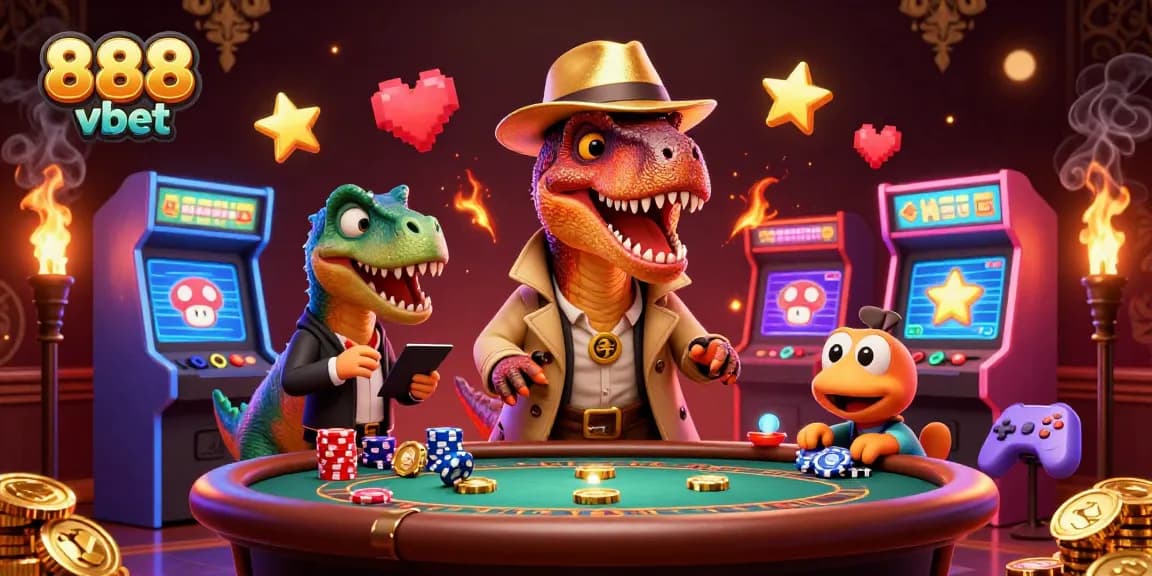 Experience thrilling gaming action with 888 vbet featuring cartoon dinosaurs engaging at a blackjack table.