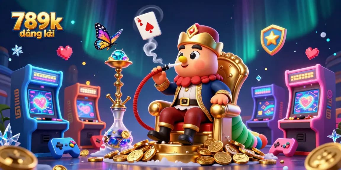Engage with 789k đăng ký through a vibrant casino world featuring a caterpillar hookah-master and golden coins.
