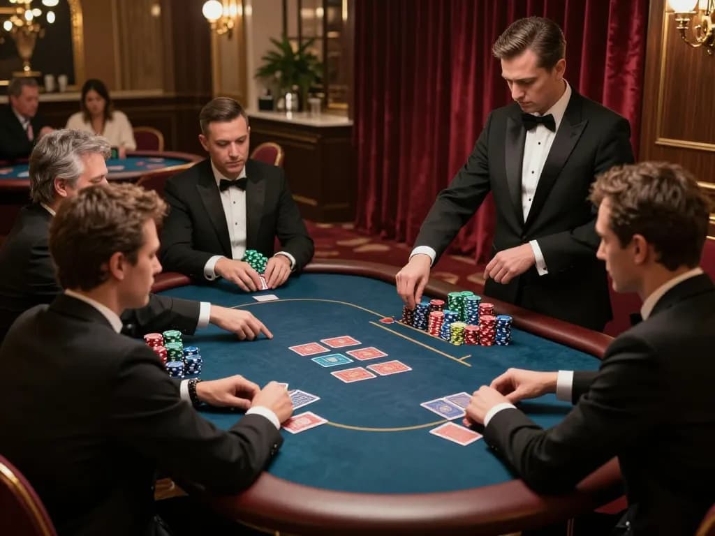 78WIN poker players showcase skills in an upscale gaming area filled with luxury details.