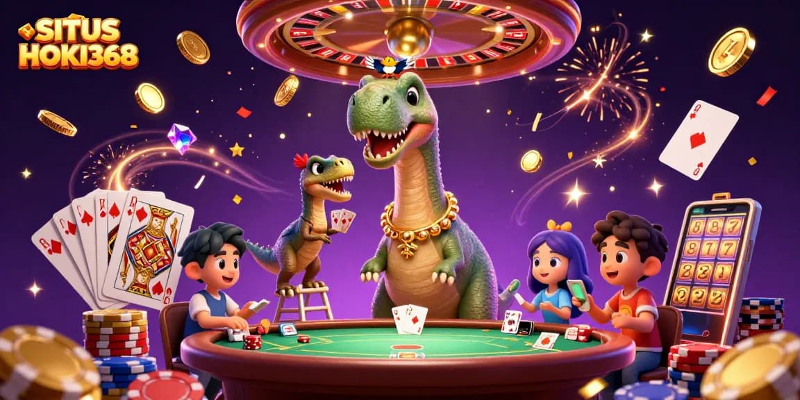 Experience the excitement of SITUS HOKI368 with vibrant casino elements and dynamic characters.