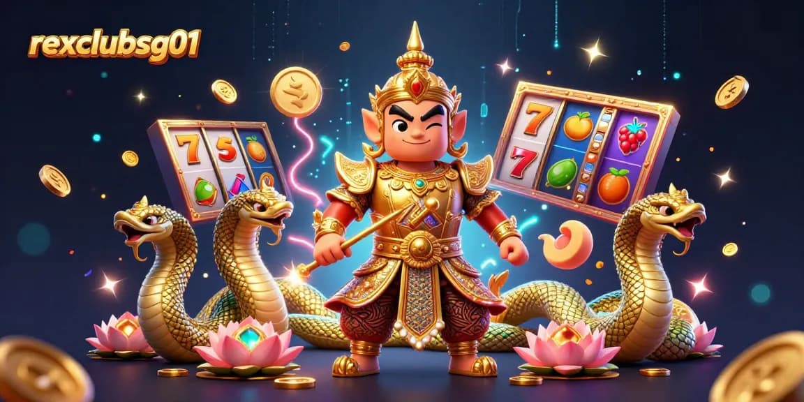 Experience rexclubsg01 with a vibrant display of slot elements and 3D characters in action.