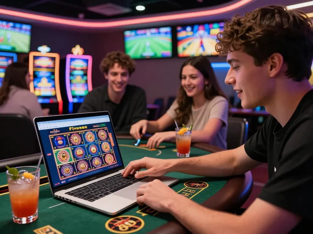 Exciting online gambling experience at Nhà cái Five88 with friends enjoying live betting.
