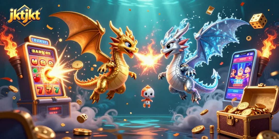 Mainkan jktjkt sambil menyaksikan aksi naga 3D bertarung dengan elemen kasino yang berkilau.