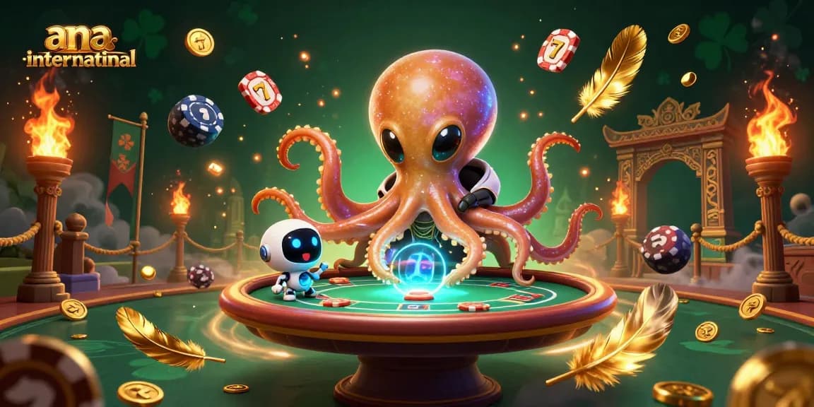 Experience gambling excitement at ana-international with an alien octopus playing poker.