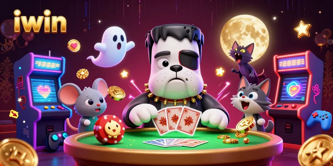 iwin showcases a lively casino scene with unique characters, vibrant gaming elements, and a spooky atmosphere