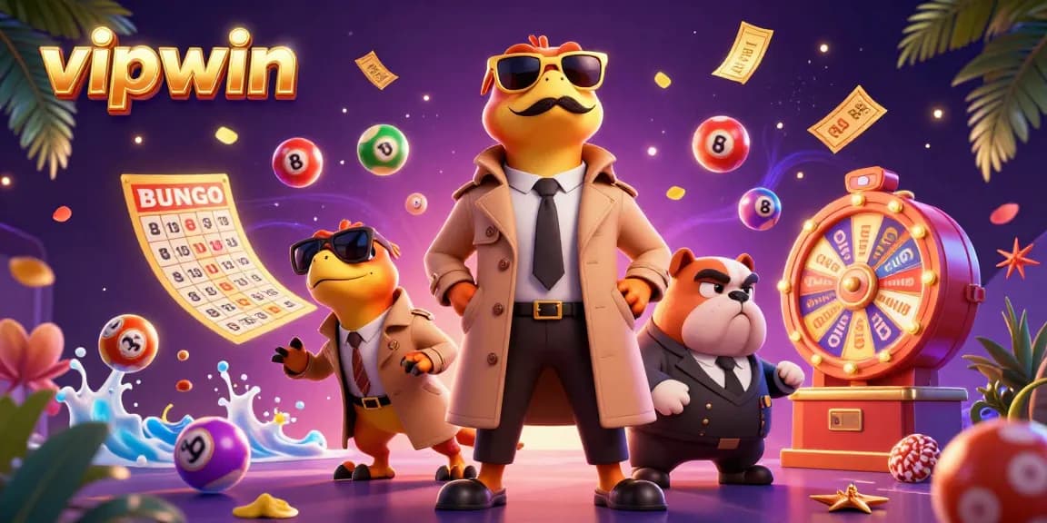 Experience the thrill of vipwin with colorful lottery elements and dynamic casino characters in action.