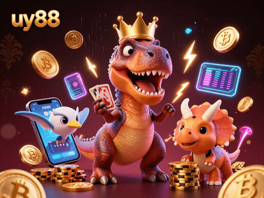 Experience thrilling gameplay at uy88 with animated characters shuffling cards and stacking chips