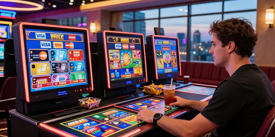 Exciting credit card casinos UK player enjoying online slots with major card options displayed, vibrant casino atmosphere.