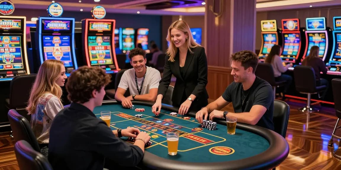 Exciting scene of players at non uk licensed casinos enjoying vibrant games and social interaction.