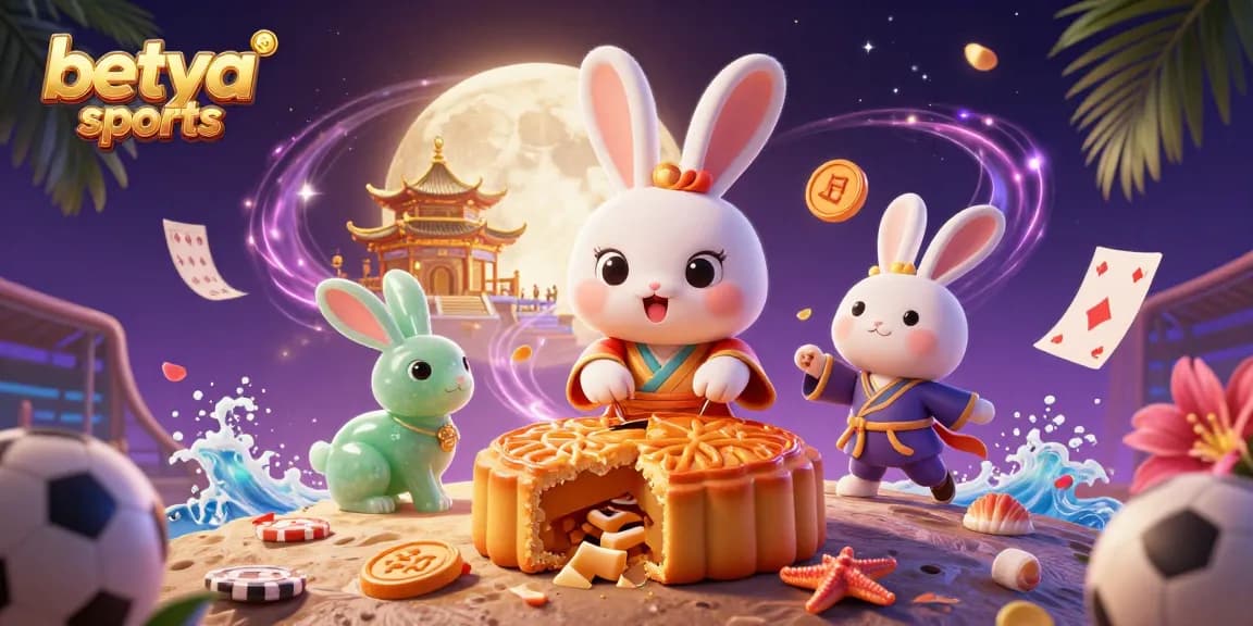 Engage in betya sports with vibrant illustration featuring a moon rabbit and betting elements on a cosmic theme.