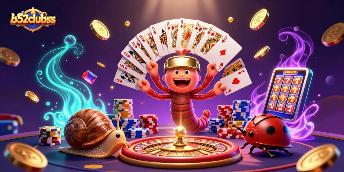 Engage with b52clubss as a cartoon millipede dealer showcases casino excitement.