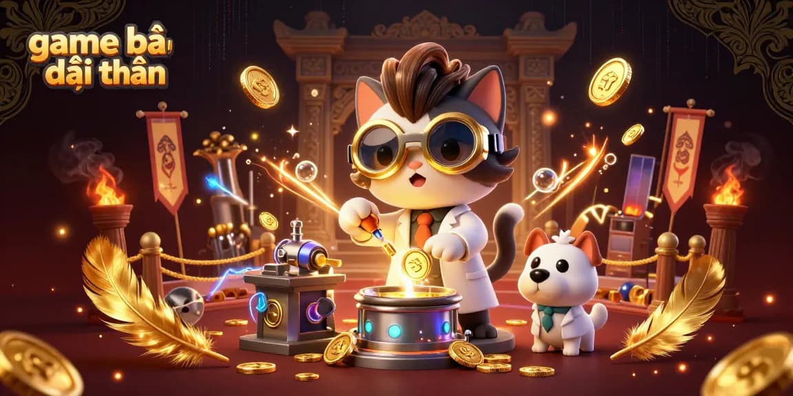 Engage in thrilling game bài đổi thưởng with a mad scientist and golden coins in action.