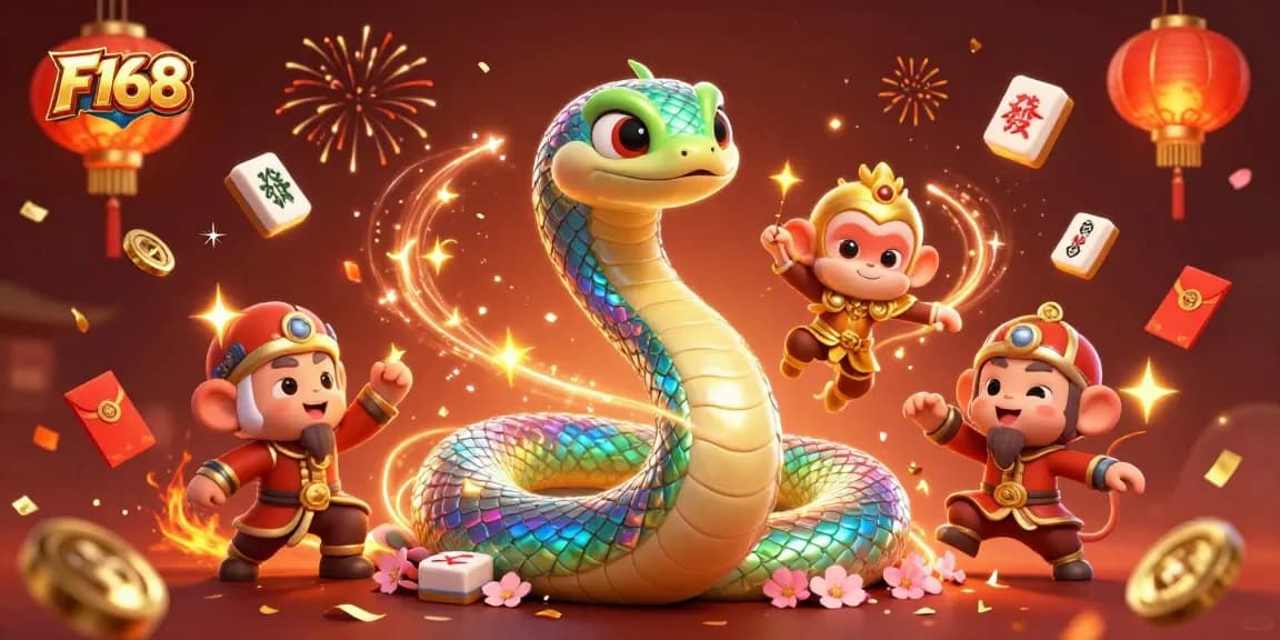 Play and win at F168 with magical casino elements in a vibrant, festive scene.