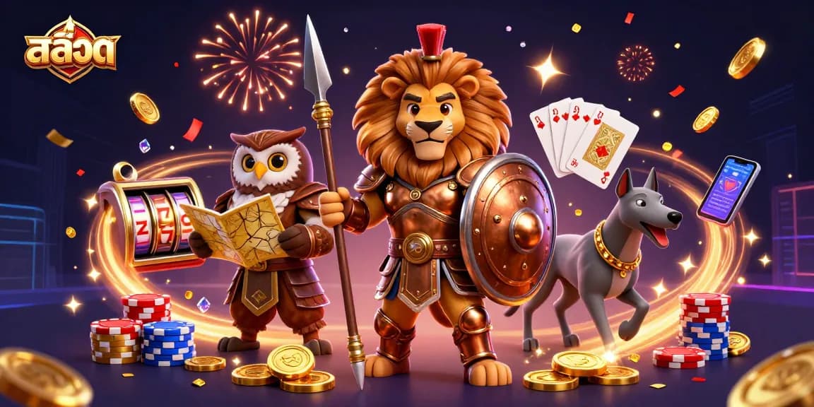 Experience the excitement of สล็อต through a vibrant 3D illustration packed with casino elements.