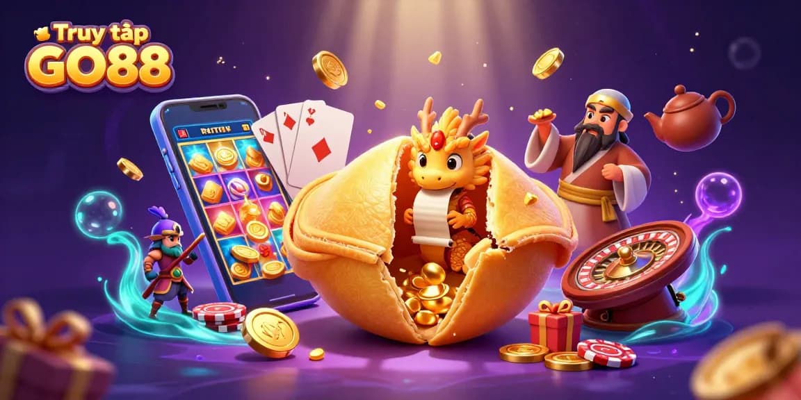 Experience excitement and thrill with Truy cập GO88, featuring a vibrant 3D casino scene filled with games.