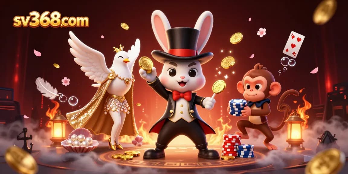Engage with sv368com's magical casino experience, featuring a rabbit pulling coins and fun gaming elements.