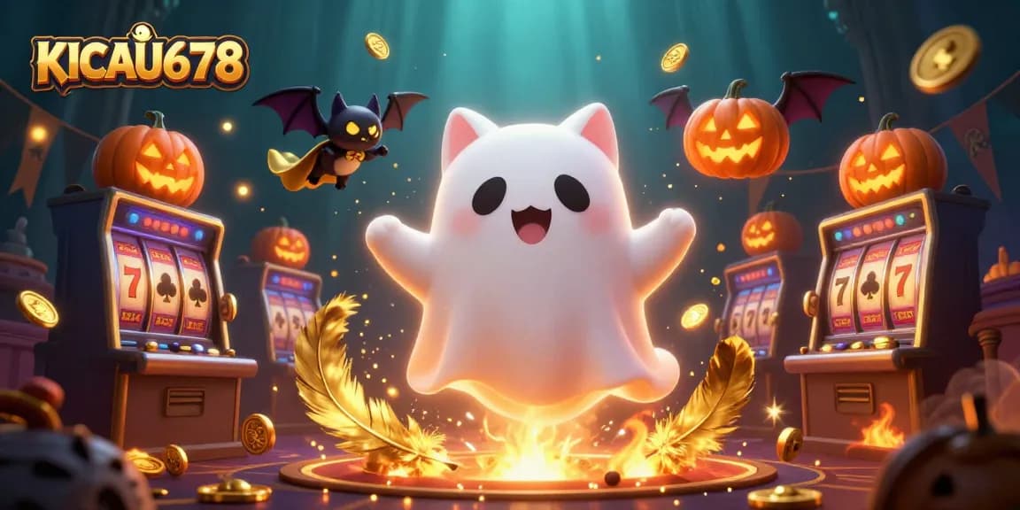 KICAU678 players enjoy exciting casino adventures featuring a ghost cat and a vampire bat in a haunted mansion.