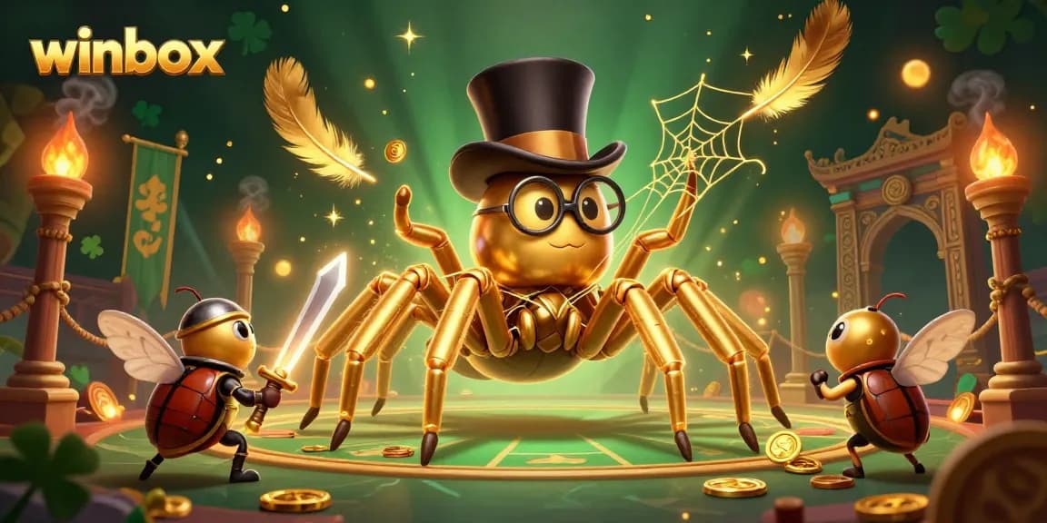 Engage with thrilling casino action at winbox through an epic battle between a golden tarantula and a beetle knight, packed with exciting elements.
