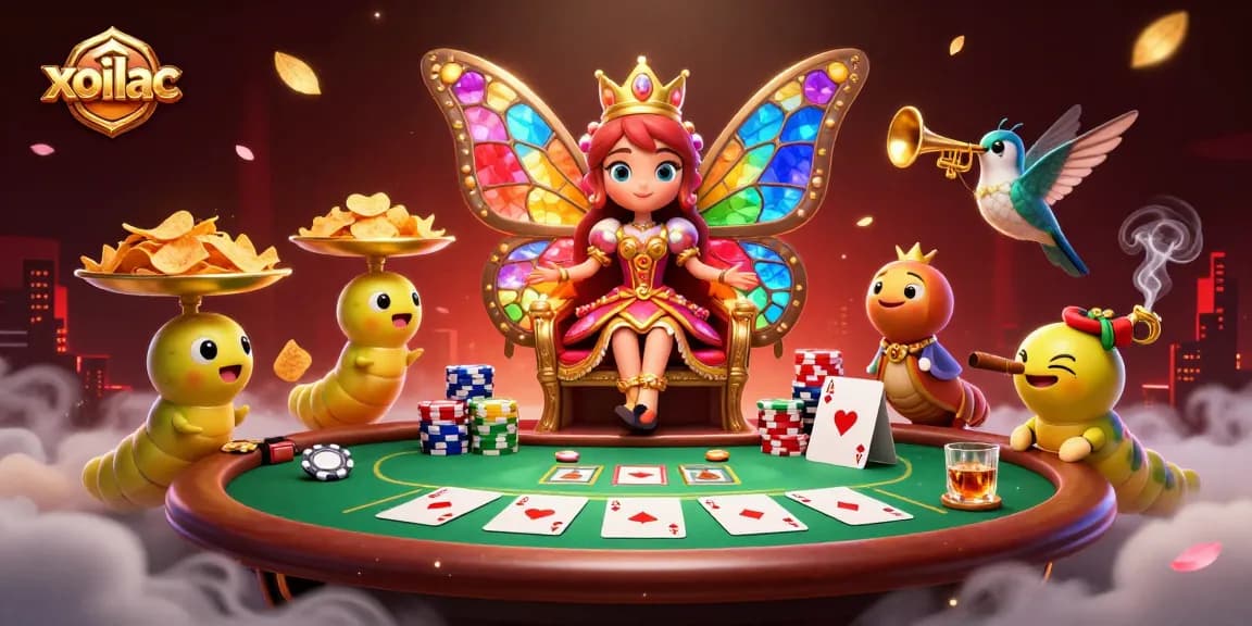 Engage with xoilac through vibrant poker scenes featuring magical 3D characters and dynamic game elements.