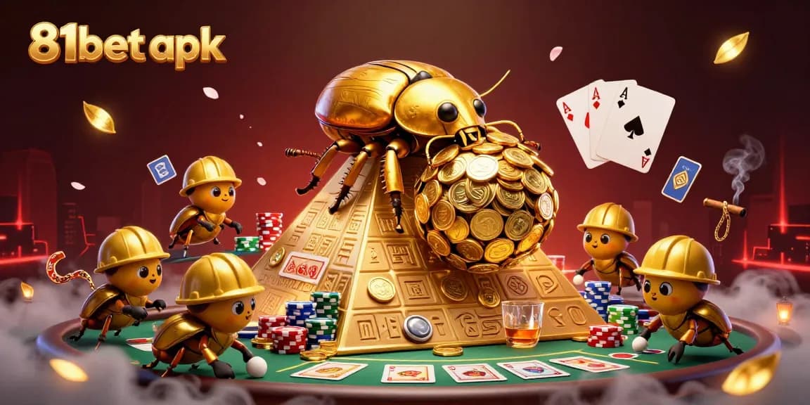 Experience the excitement of 81bet apk with golden coin beetles at a vibrant casino scene.