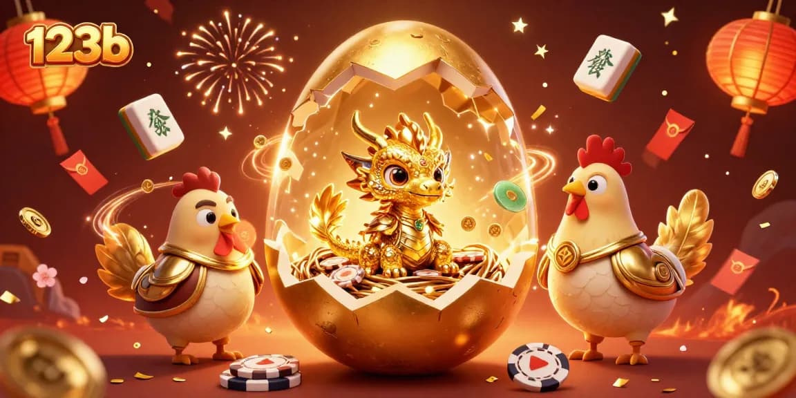 Experience the thrilling world of 123b through a vibrant 3D casino scene featuring a golden baby dragon and poker chips.