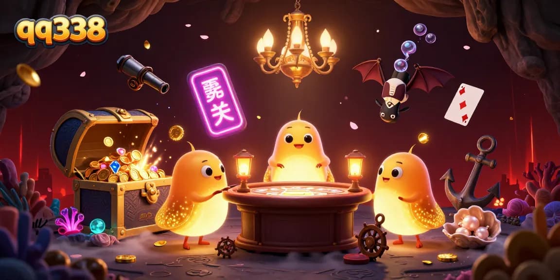 Experience the thrilling world of qq338 with glowing creatures bringing life to a vibrant casino scene.