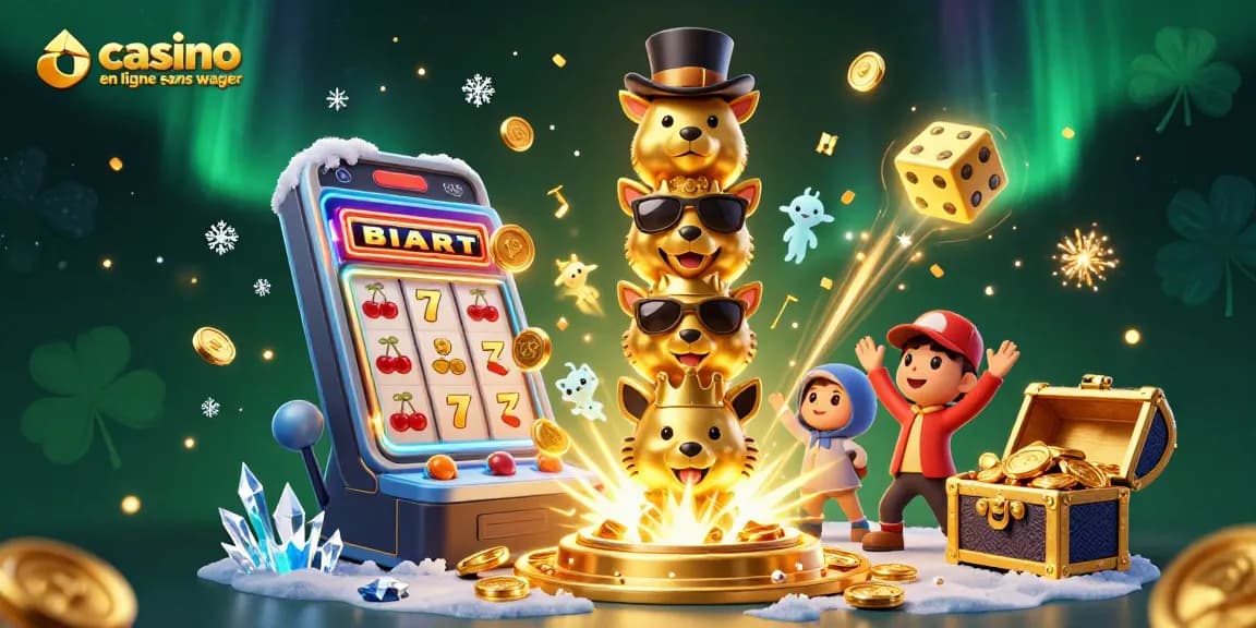 Profitez d'une expérience de casino en ligne sans wager avec des personnages animés et des machines à sous colorées.