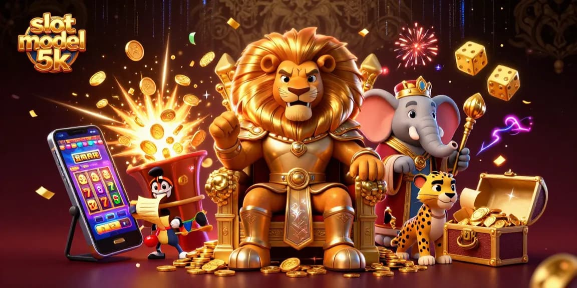 Experience the excitement of slot modal 5k as animated characters interact with rich casino elements.