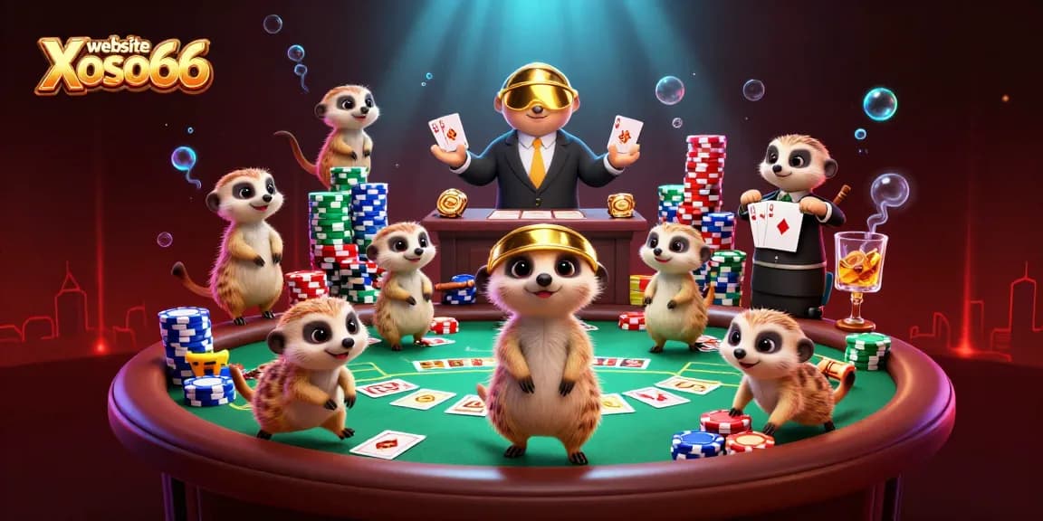 Engage with games at website Xoso66 featuring meerkats in a vibrant casino scene.