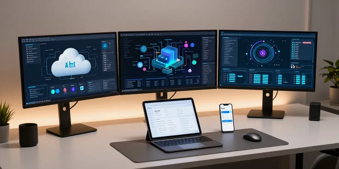 GO8 com innovative technology solutions in a modern developer workspace.