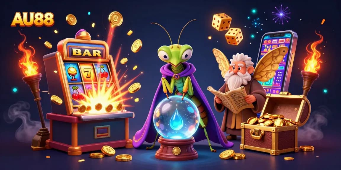 Experience winning strategies at AU88 with a vibrant casino-themed 3D illustration full of excitement.