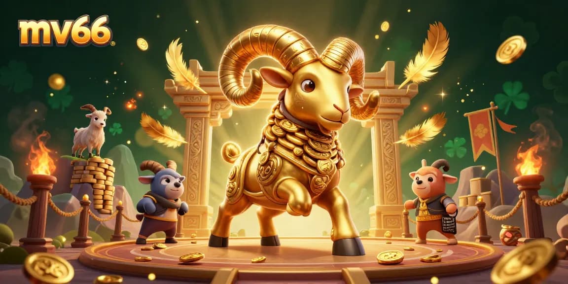 Experience the thrill of mv66 as a golden ram charges through a dazzling gambling arena.