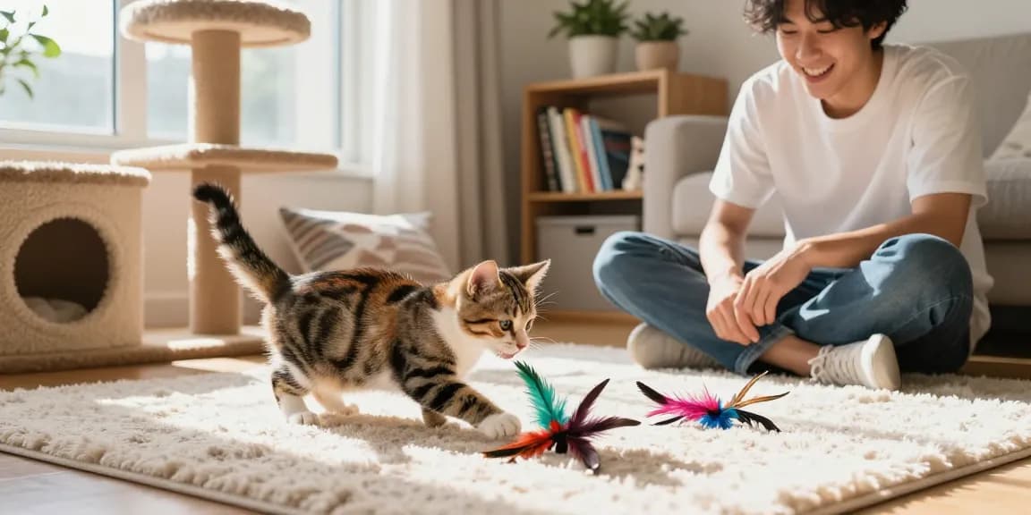 Engaging moment with a kitten playing with toys, highlighting Cleocatra no Brasil pet joy.