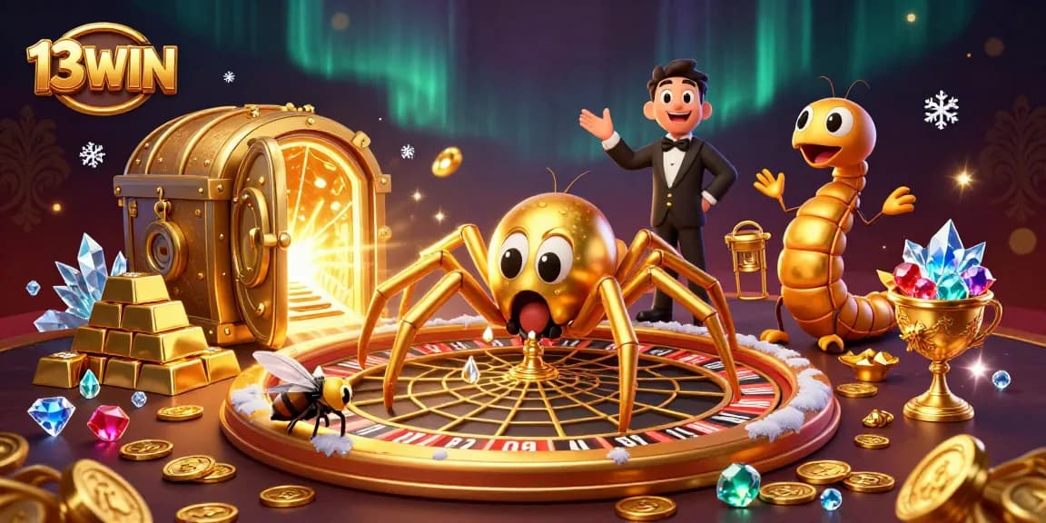 Experience excitement with 13WIN's dynamic casino scene featuring a roulette wheel and thrilling action.