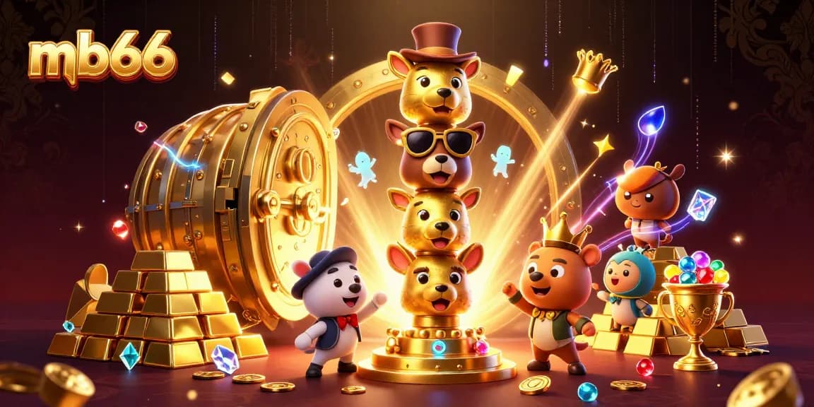 Experience excitement with mb66, showcasing a dynamic casino scene filled with treasures and whimsical characters.