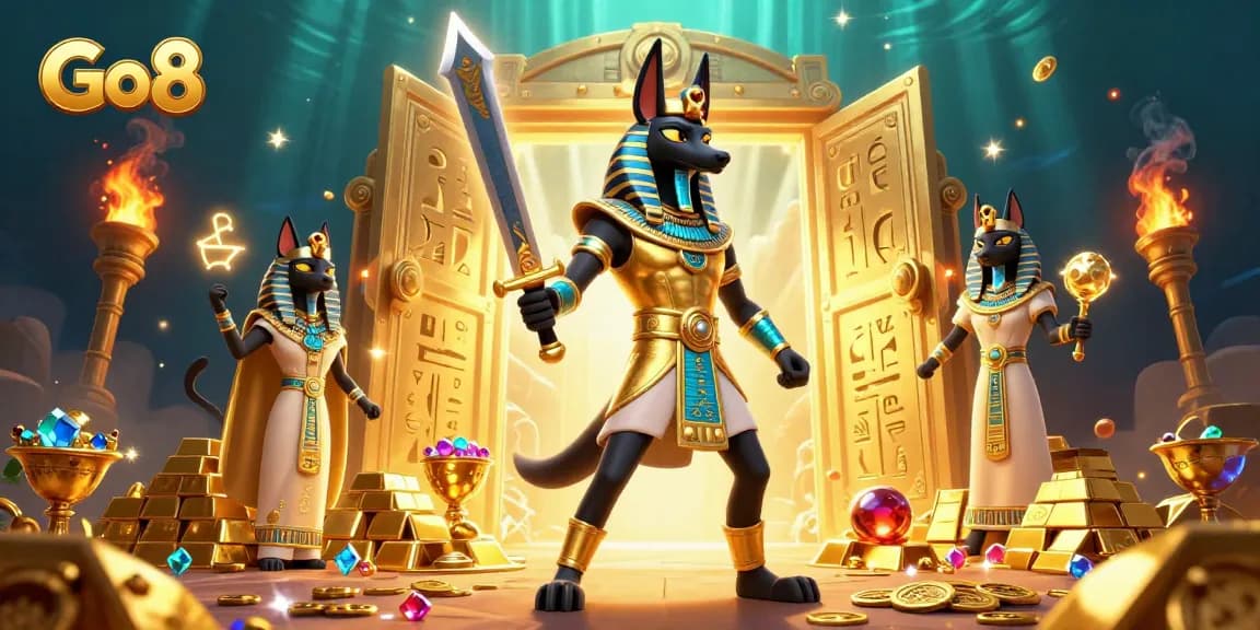Engage in thrilling action with Go8’s vibrant casino elements and Egyptian characters.