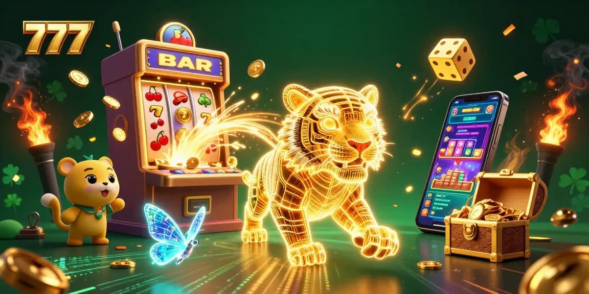 Spin to win at 777 slots with a neon golden tiger and jackpot-filled gaming frenzy