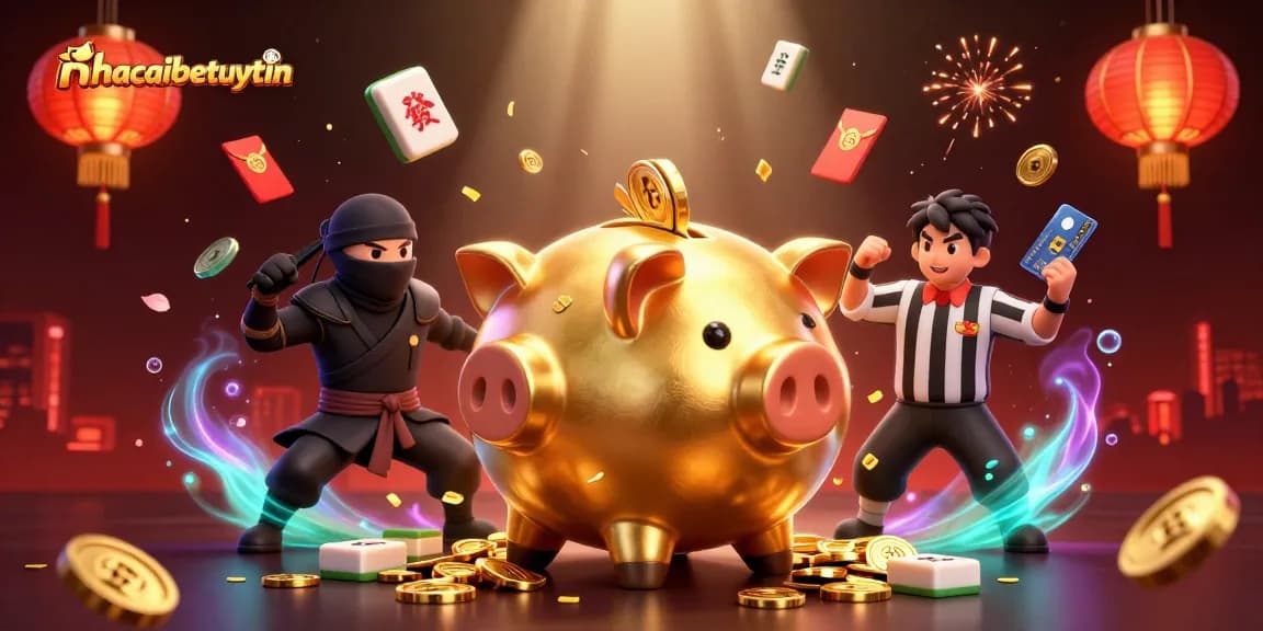 Spin to win with nhacaibetuytin as the golden piggy bank sumo wrestler stomps coins!