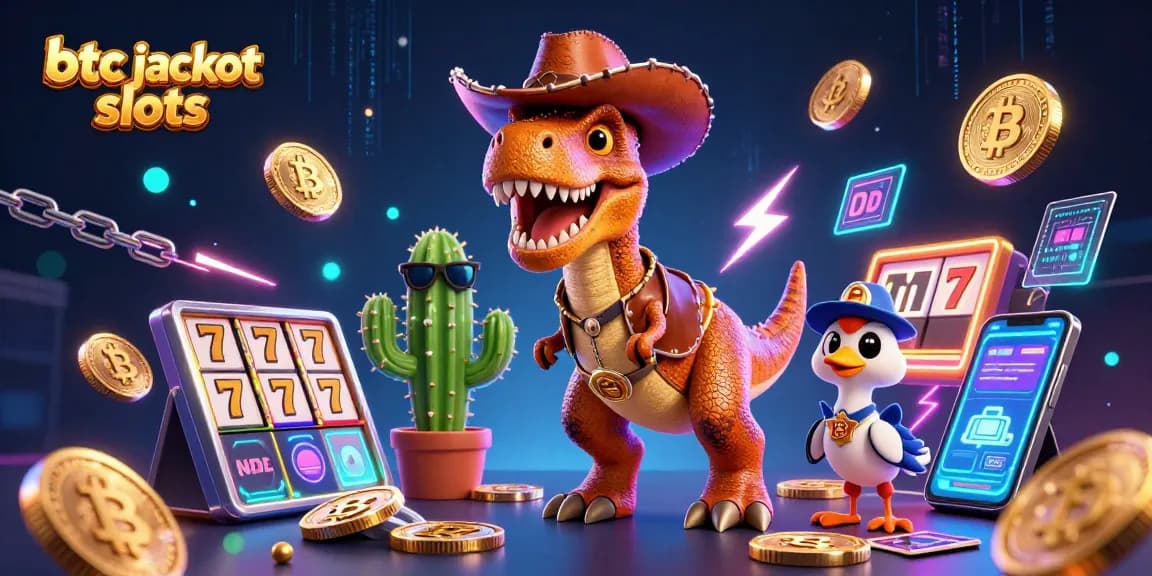 Spin the best btc jackpot slots with our lively 3D illustration featuring unique characters and vibrant casino elements.