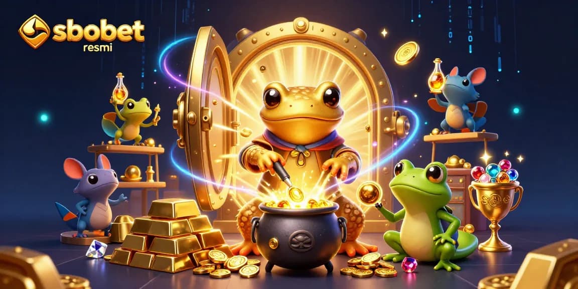 Experience sbobet resmi with a captivating scene of a golden salamander alchemist creating riches in a magical laboratory.