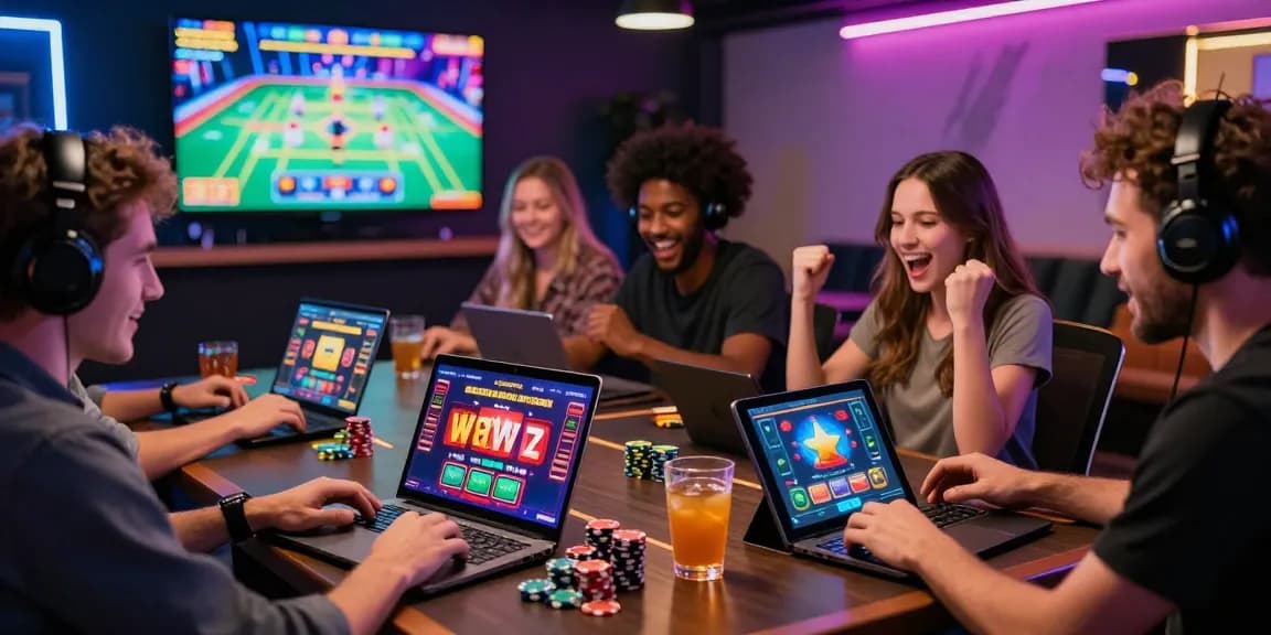 Engaged players celebrating wins at a credit card casino, showcasing vibrant gaming atmosphere and dynamic interactions.
