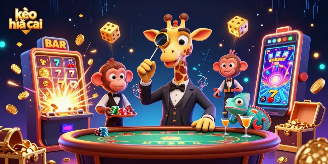 Bet on kèo nhà cái with a high-roller giraffe at a vibrant casino scene in 8K detail.
