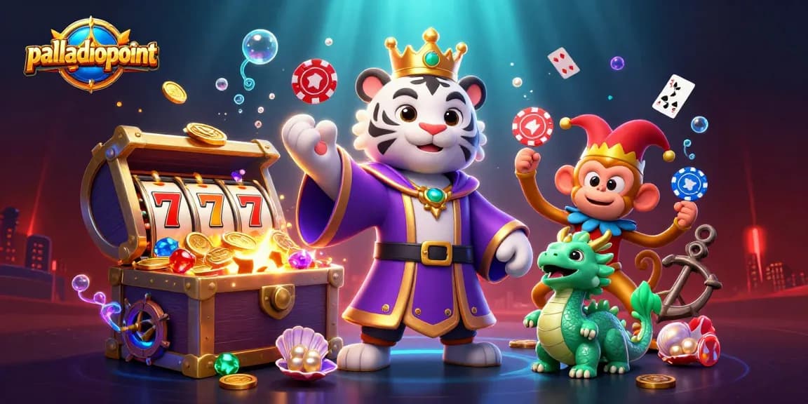 Engage with palladiopoint's vibrant slot games in this dynamic underwater casino illustration.